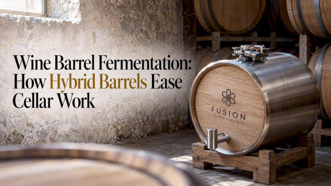 Hybrid oak barrel in a winery cellar