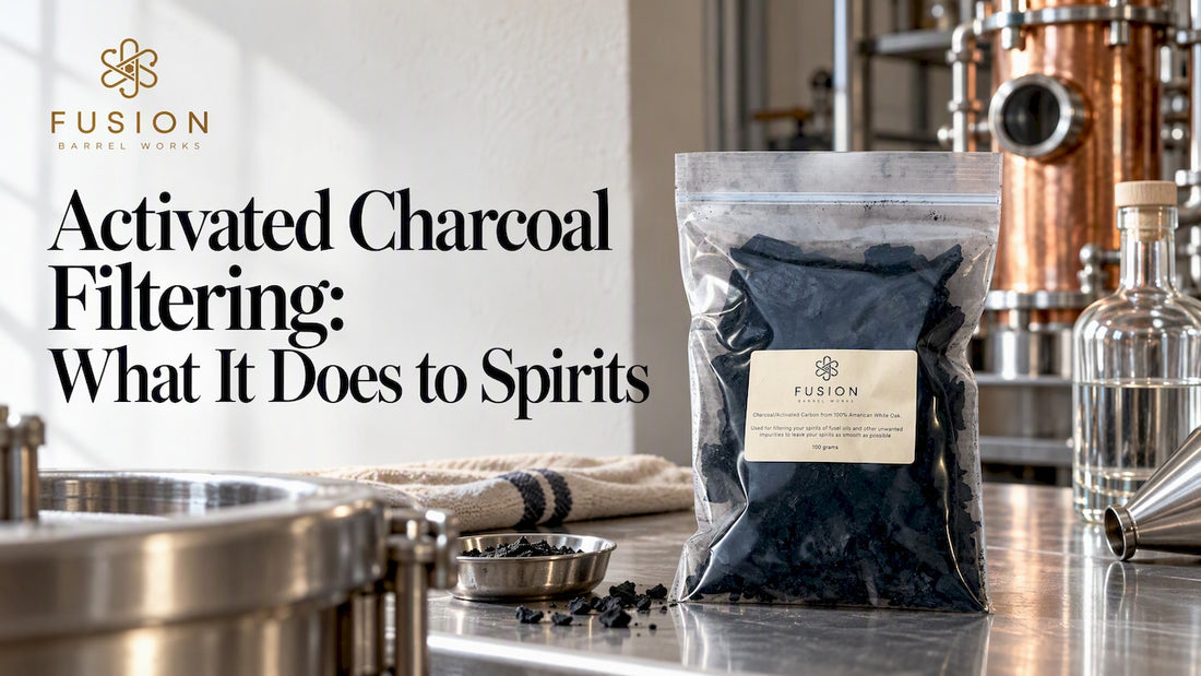 Activated charcoal product in a distillery workspace